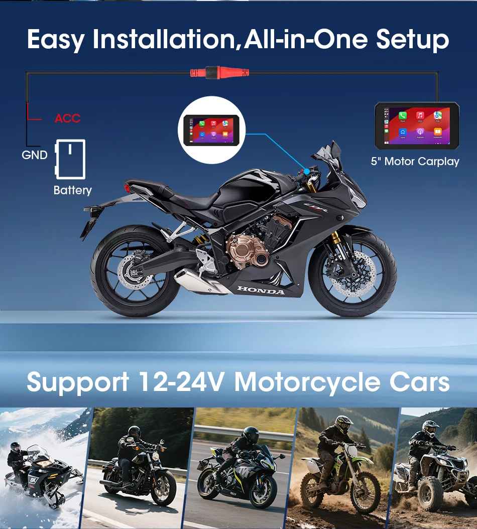RiderAura™ Pro Motorcycle Display (CarPlay & Android Compatible)